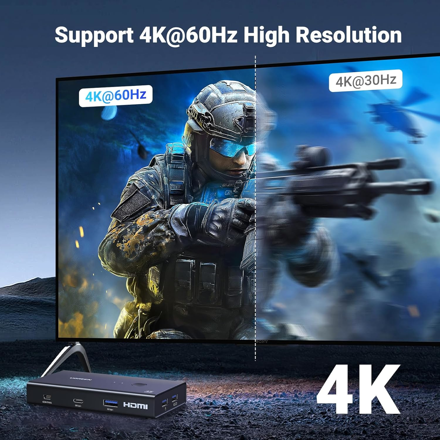 UGreen 2-In-1 HDMI KVM Switch 4 USB Ports 4K@60Hz–Black - Image 2