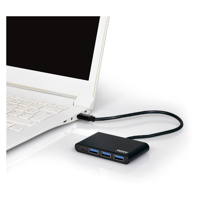 Port USB Type-C to 3 x USB3.0 and 1 x Type-C PD 30cm 4 Port Hub - Black - Image 2