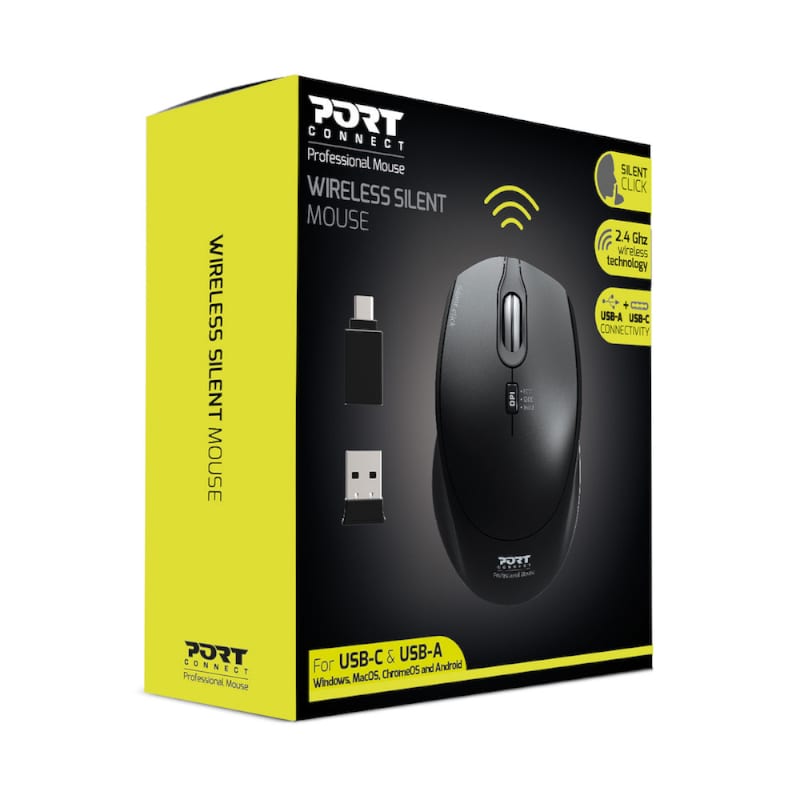 Port Connect Silent 1600DPI 3 Button Wireless Mouse - Black - Image 2