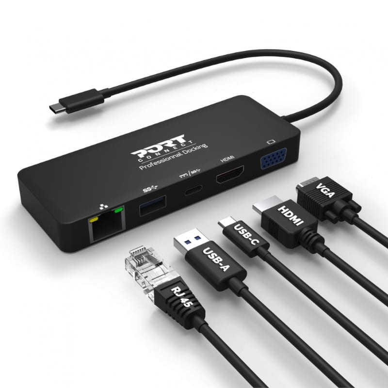 Port USB Type-C to 1 x RJ45|1 x USB3.0 SS|1 x Type-C 85W PD|1 x HDMI2.0|1 x VGA 30cm Cable Dock - Black - Image 2