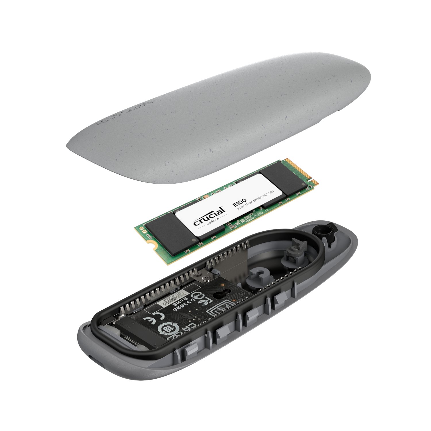 Asus Cobble M.2 SSD Type-C Enclosure and Crucial E100 480GB NVMe Bundle - Grey - Image 2