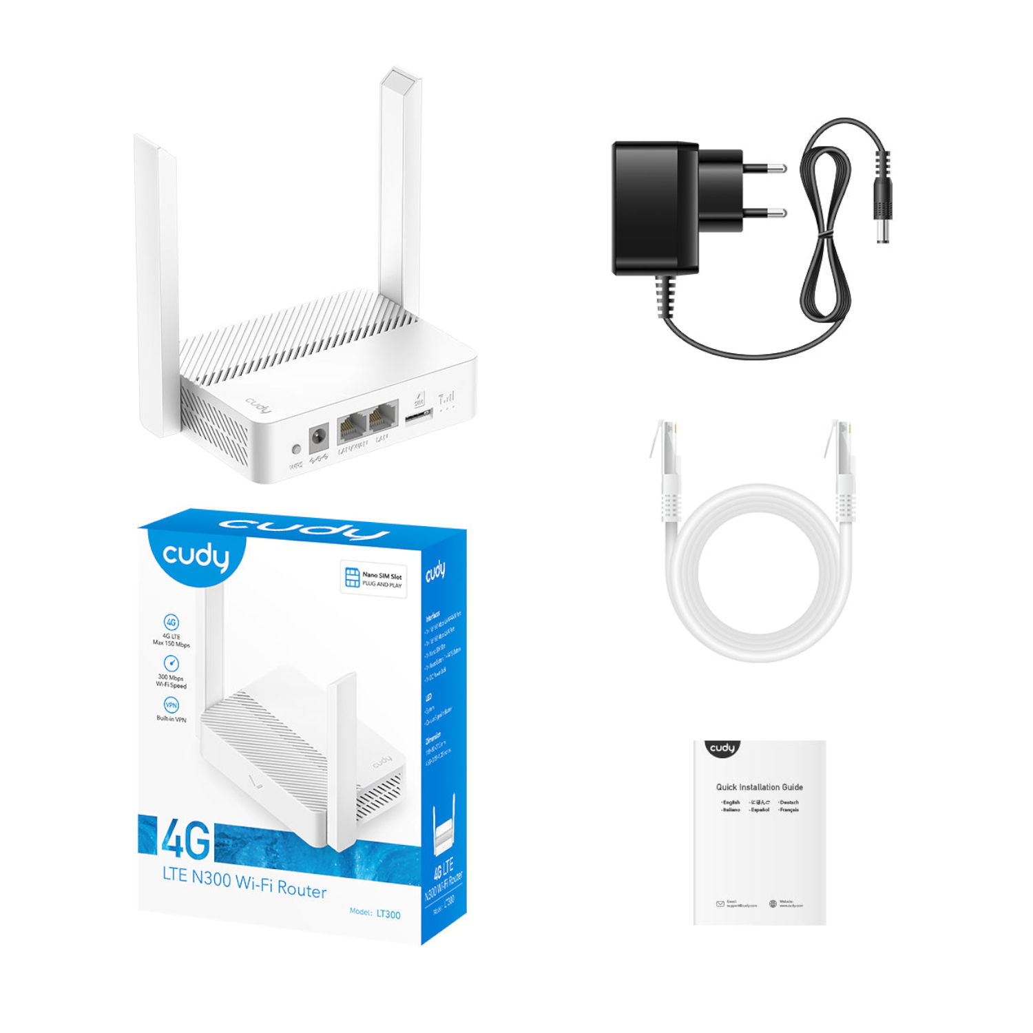 Cudy LT300 4G LTE N300 Wi-Fi Router - White - Image 2