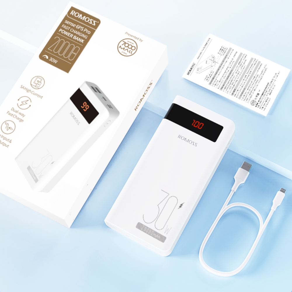 Romoss Sense 6PS Pro 20000mAh 30W Fast Charge Power Bank - White - Image 2